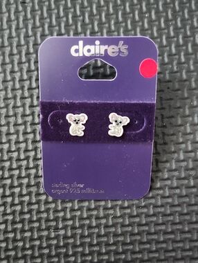 Claire's Silver Koala Stud Earrings with Pink Ear Accents